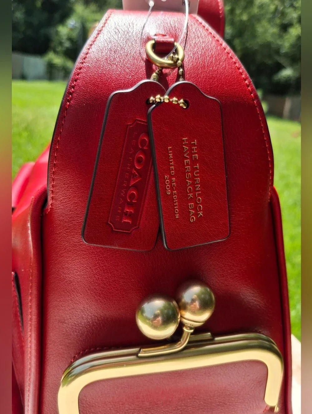Coach Limited Re-Edition Scarlett Red Leather The Turnlock Haversack Bag #CDZ12
